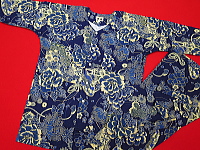 義若オリジナル　鯉口シャツ・ダボシャツ　金彩牡丹と桜　藍紺